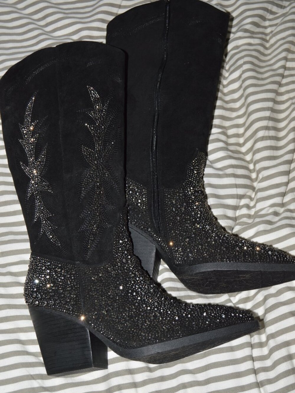Sparkly Shiny rhinestone glitter High Black Cowgirl Boots~SZ 11-NIB